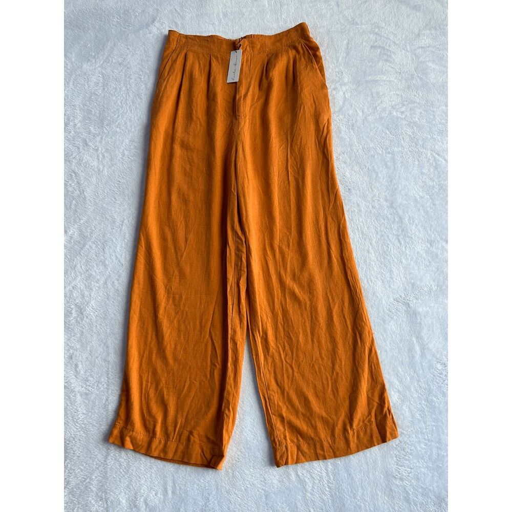 Hunter & Brown Rayon/Linen Blend Wide Leg Flowy Casual Dress Pants Size M Orange
